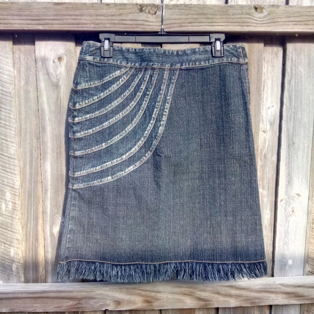 5/48 Saks Fifth Avenue Blue Jean Skirt Raw Hem